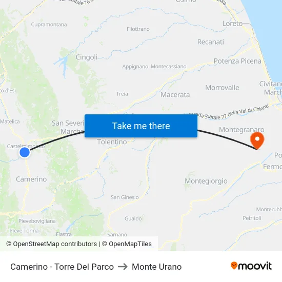 Camerino - Torre Del Parco to Monte Urano map