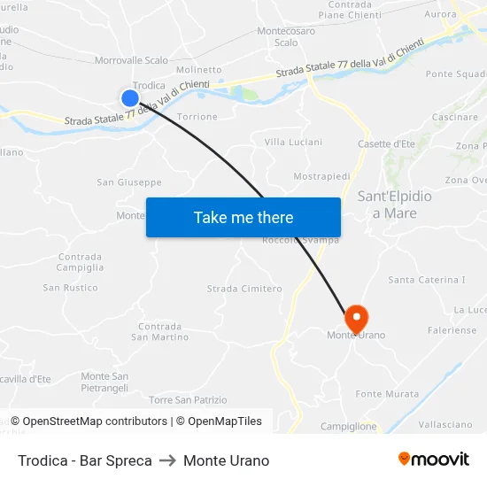 Trodica - Spreca Bar to Monte Urano map