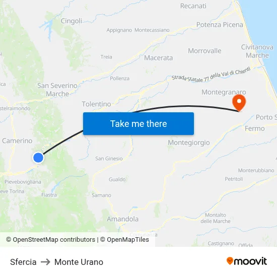 Sfercia to Monte Urano map
