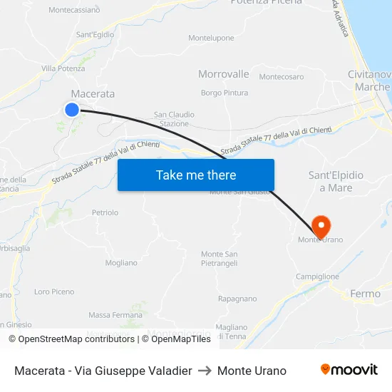Macerata - Via Giuseppe Valadier to Monte Urano map