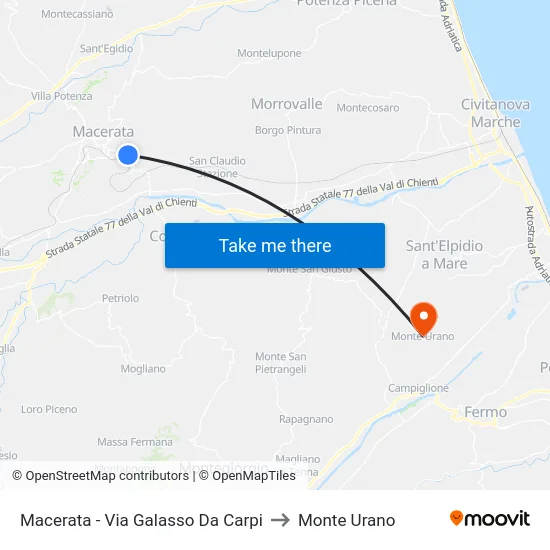 Macerata - Via Galasso Da Carpi to Monte Urano map