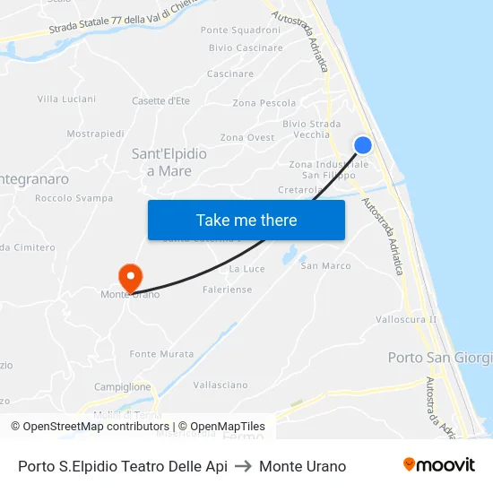 Porto S.Elpidio Teatro Delle Api to Monte Urano map