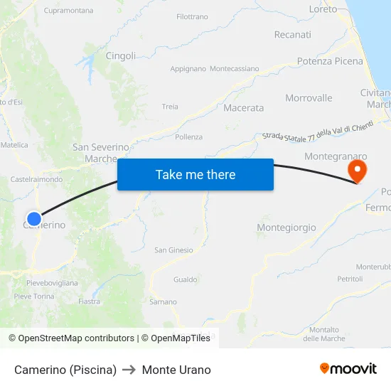 Camerino (Piscina) to Monte Urano map