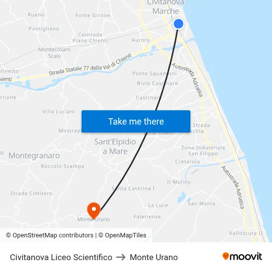 Civitanova Scientific High School to Monte Urano map