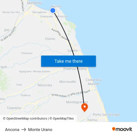 Ancona to Monte Urano map