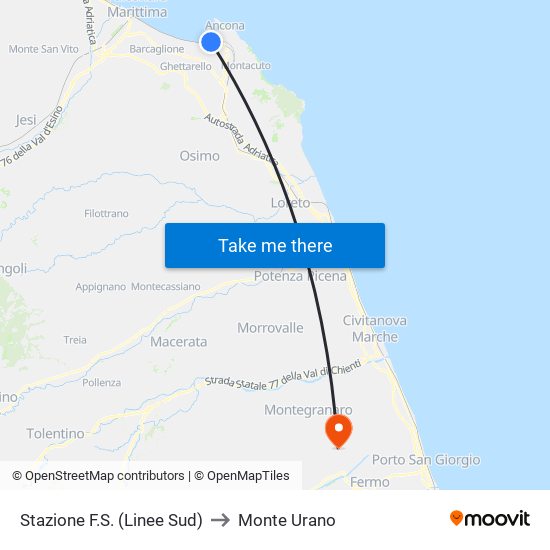 Stazione F.S. (Linee Sud) to Monte Urano map