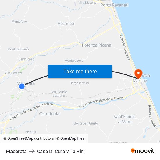 Macerata to Casa Di Cura Villa Pini map