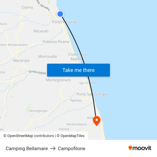 Bellamare Camping to Campofilone map