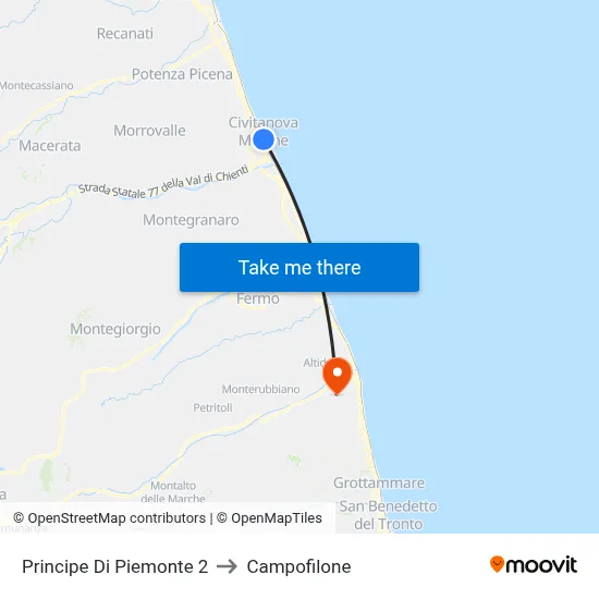 Prince of Piedmont 2 to Campofilone map