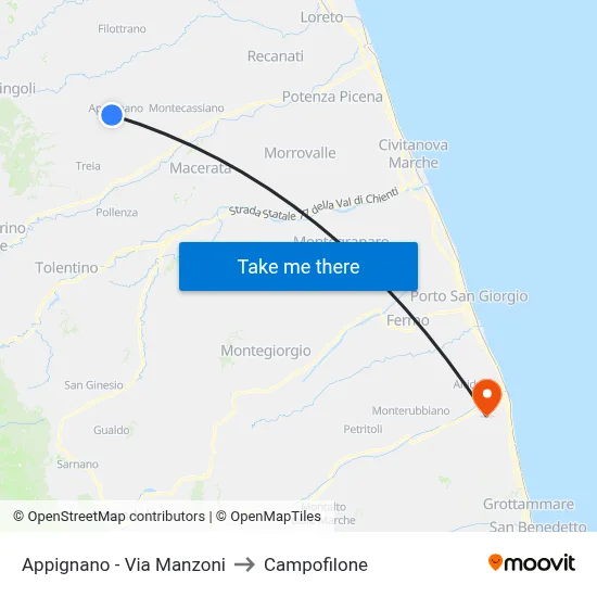Appignano - Via Manzoni to Campofilone map