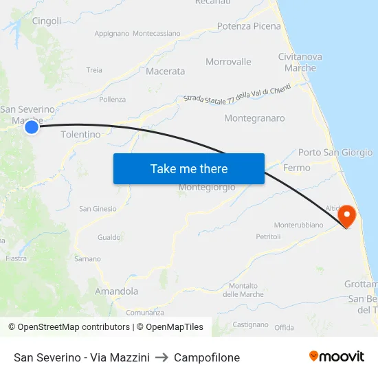 San Severino - Via Mazzini to Campofilone map