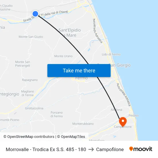 Morrovalle - Trodica Ex S.S. 485 - 180 to Campofilone map