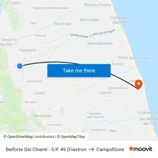 Belforte Del Chienti - S.P. 49 (Fiastron to Campofilone map