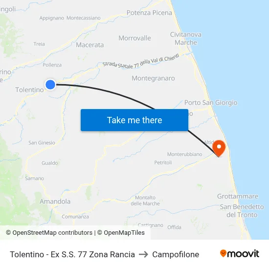 Tolentino - Former State Road 77 Rancia Area to Campofilone map