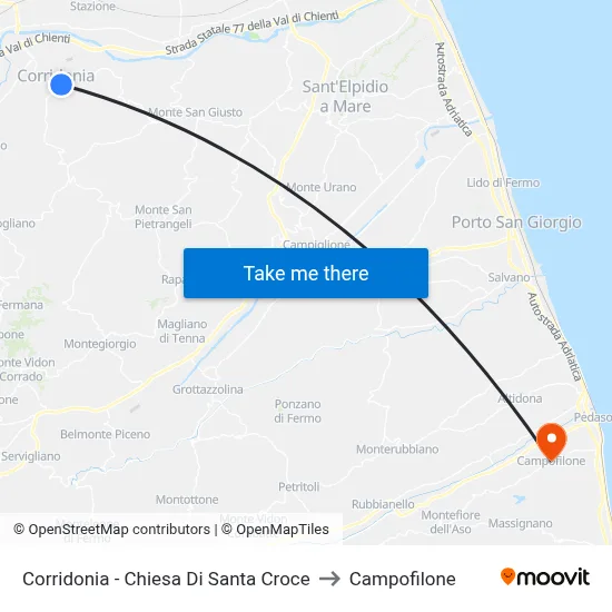 Corridonia - Santa Croce Church to Campofilone map