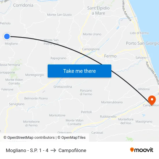 Mogliano - S.P. 1 - 4 to Campofilone map