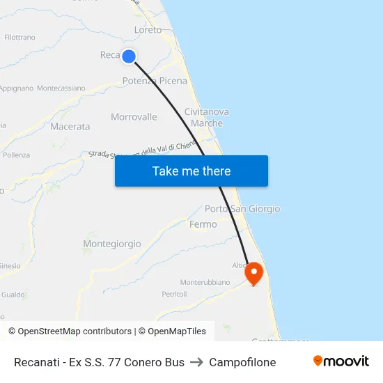 Recanati - Ex S.S. 77 Conero Bus to Campofilone map