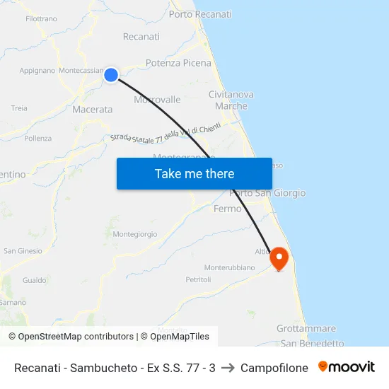 Recanati - Sambucheto - Former SS 77 - 3 to Campofilone map