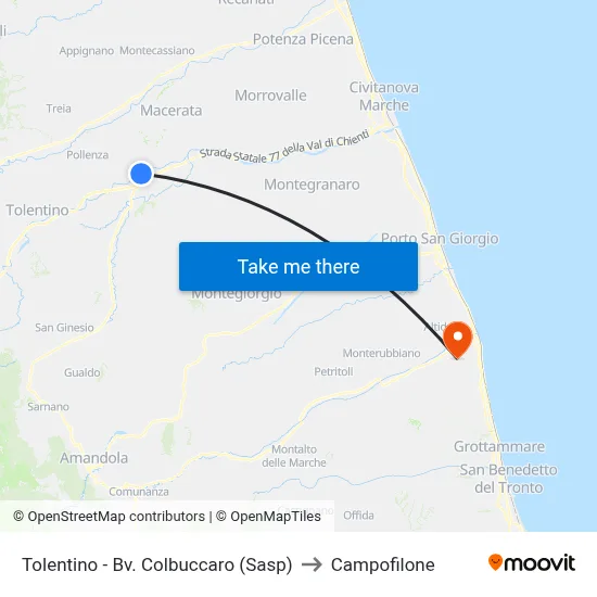 Tolentino - Colbuccaro Junction (Sasp) to Campofilone map