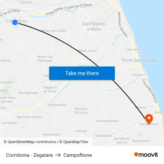 Corridonia - Zegalara to Campofilone map