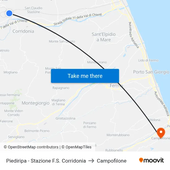 Piediripa - Corridonia Railway Station to Campofilone map