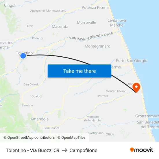 Tolentino - Via Buozzi 59 to Campofilone map