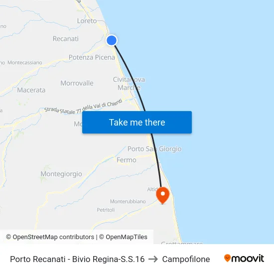 Porto Recanati - Bivio Regina-S.S.16 to Campofilone map