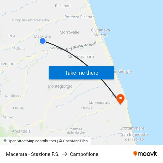 Macerata - Railway Station to Campofilone map