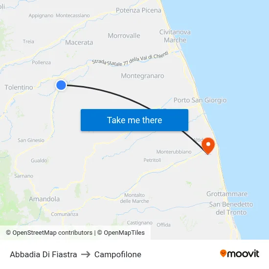Abbadia Di Fiastra to Campofilone map