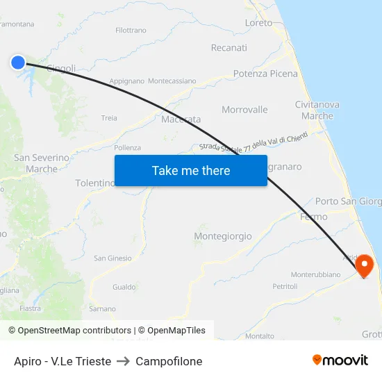 Apiro - V.Le Trieste to Campofilone map