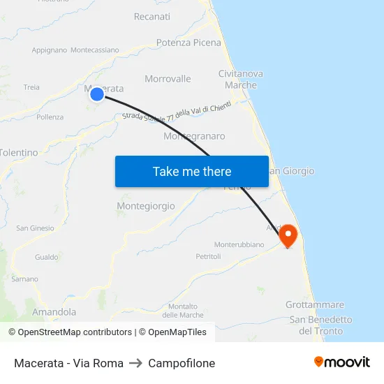 Macerata - Via Roma to Campofilone map