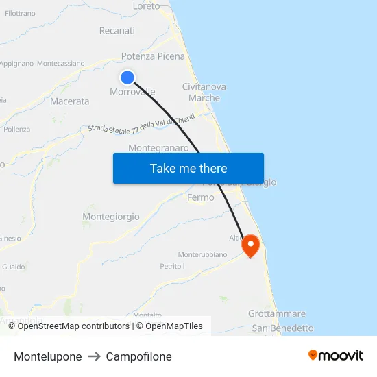 Montelupone to Campofilone map