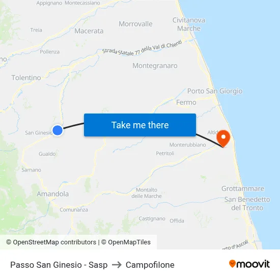 Passo San Ginesio - Sasp to Campofilone map