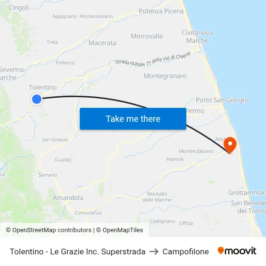 Tolentino - Le Grazie Highway Junction to Campofilone map