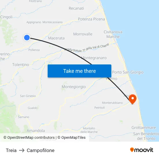 Treia to Campofilone map