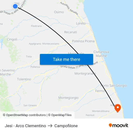 Jesi - Clementine Arch to Campofilone map