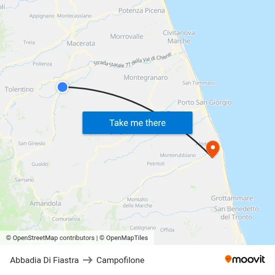 Abbadia Di Fiastra to Campofilone map