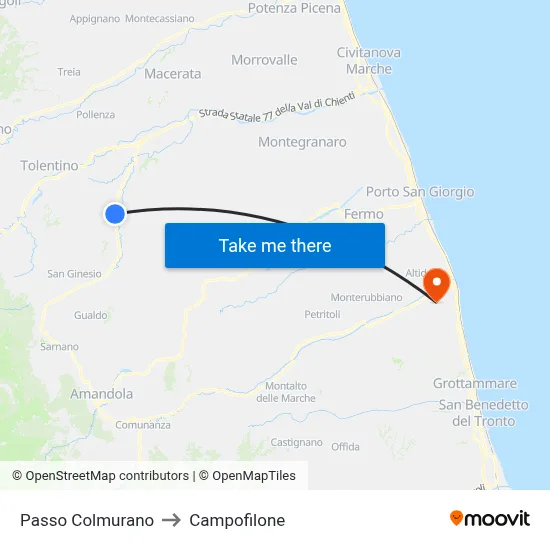 Passo Colmurano to Campofilone map