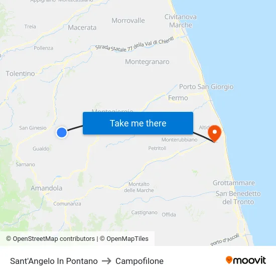 Sant'Angelo In Pontano to Campofilone map