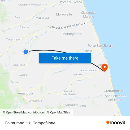 Colmurano to Campofilone map