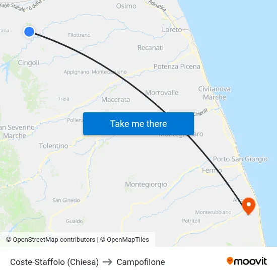 Coste-Staffolo (Church) to Campofilone map