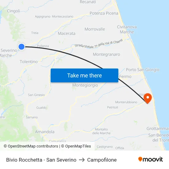 Rocchetta Junction - San Severino to Campofilone map