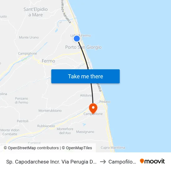Capodarchese Junction Perugia Street F Direction to Campofilone map