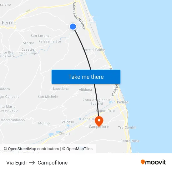 Via Egidi to Campofilone map
