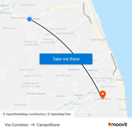 Via Corridoni to Campofilone map