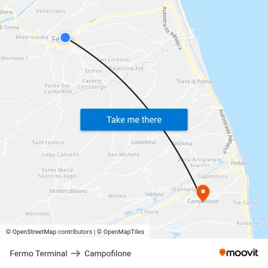 Fermo Terminal to Campofilone map