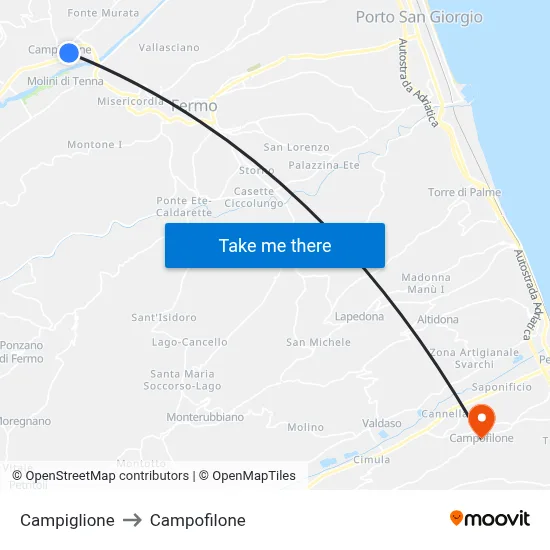 Campiglione to Campofilone map