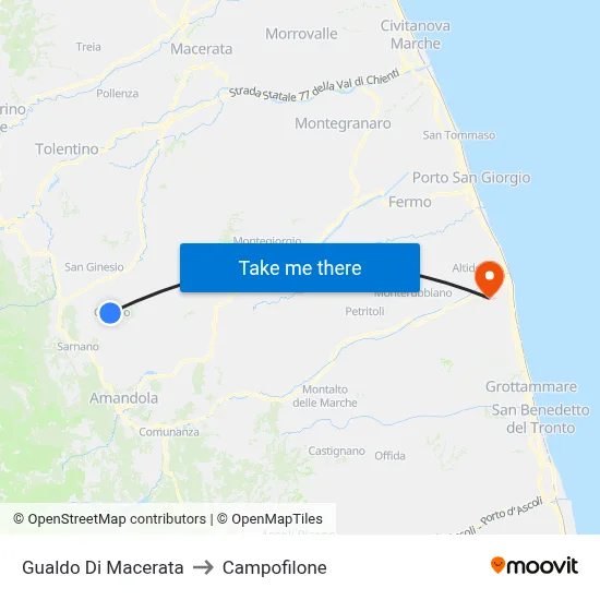 Gualdo Di Macerata to Campofilone map