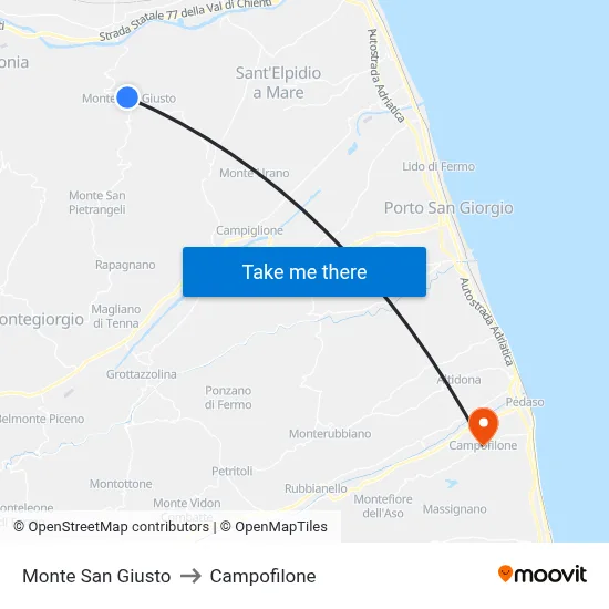 Monte San Giusto to Campofilone map