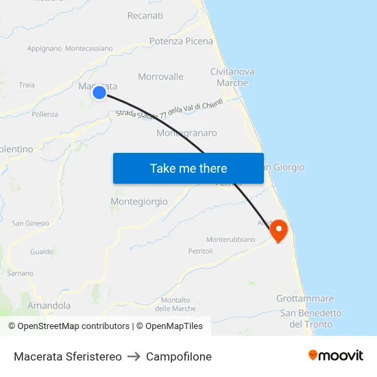Macerata Sferistereo to Campofilone map